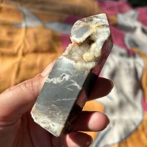 SPHALERITE Black and White Polished Crystal Tower With Druzy caverns